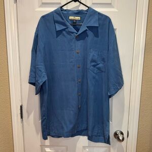 Tommy Bahama Men's XL Silk Polo Short Sleeve Button Down Shirt Blue